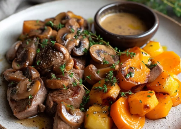 Emincé-de-veau-à-la-julienne-de-carottes-et-aux-champignons