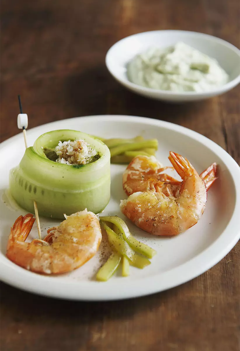 Grambas sautés et guacamole au crabe